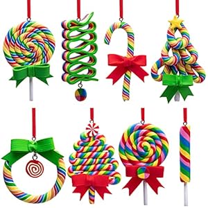 9 PCS Christmas Candies Polymer Clay Ornament-Ribbon Candy Ornament for Christmas Home Decorations