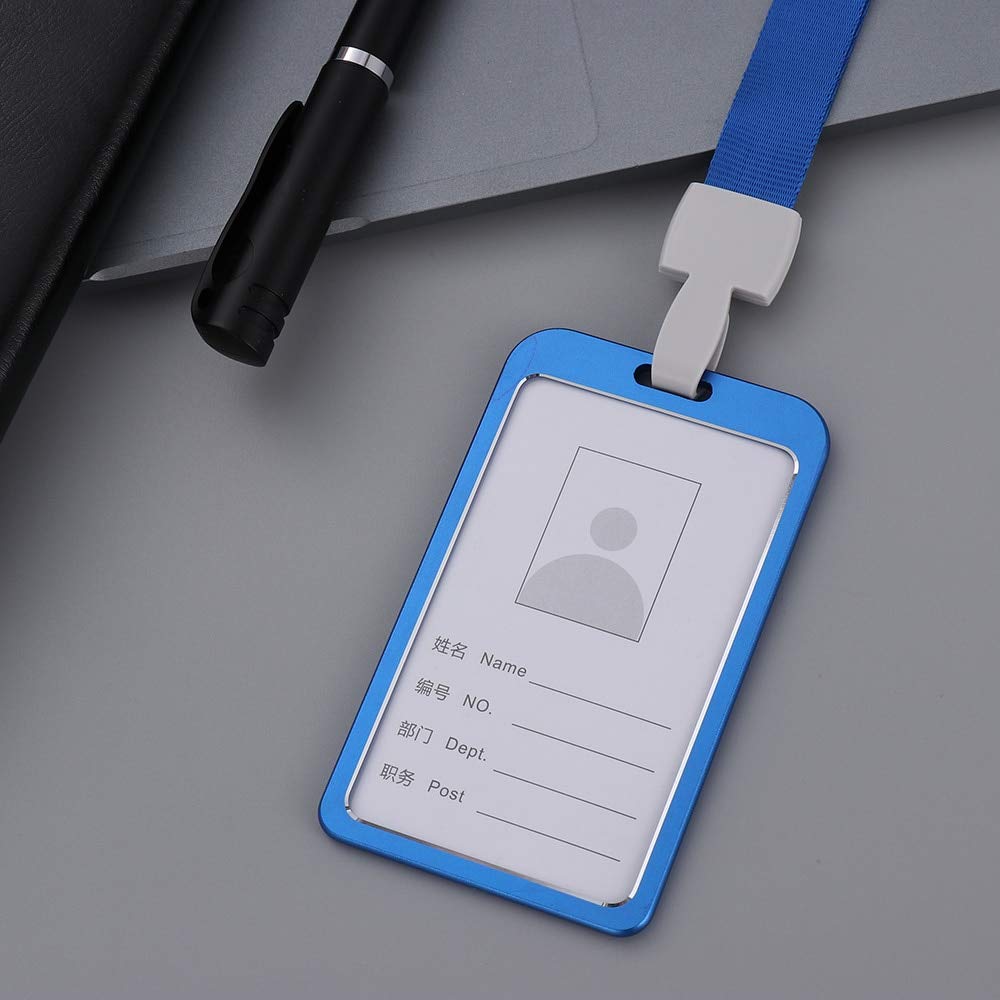 WeKonnect; Natural Hard Metal (Aluminum Alloy) PVC ID Card Holder/Badge (Refer Image) with Scratch Guard and Neck Lanyard/Strap for Office ID Cards Only (Blue Vertical Holder with Lanyard - 30) 3