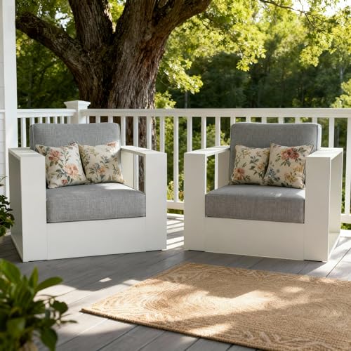 Image of LayinSun Oversized Aluminum Outdoor Furniture, 2 Piece Patio Chair Set, Deep Seating and Upgraded 6-inch Cushions for Porch, Balcony, Deck