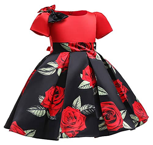 Girls Knee Dresses Kids Christmas Easter Pure Color Frocks Graduation Dress Cap Sleeve (Black,3-4Y) #TOP1
