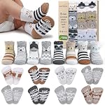 Organic Cotton Baby Socks 0-6 Months 8 Pairs Newborn Socks Gripper Socks Soft Breathable Comfortable Non-Irritating Baby Socks for Infants