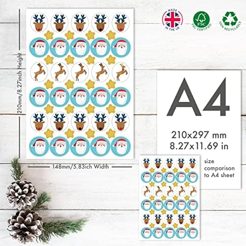 The Heritage Press Christmas Sticker Sheets for Card Making and Crafting - Santa and Reindeers - Made in UK - Pack of 6 Sheets