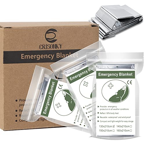 Image of Crisonky Emergency Mylar Thermal Blankets, Designed for Outdoors, Survival Reflective Thermal First Aid Foil Blanket(12-Packs)