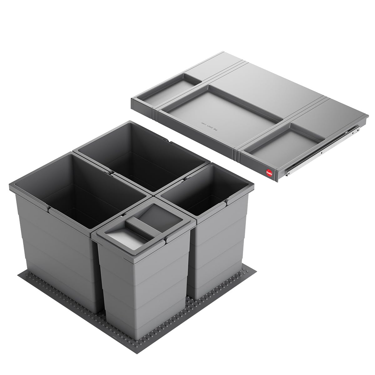Hailo Abfallsammler 3301641 Einsatz | Allegro Abfalleimer 4fach flexiebel | Einbau Mülleimer passend in 60 cm Schrankauszug | Antirutschmatte Inneneimer und Deckel Höhe 345 in Kunststoff Dunkelgrau