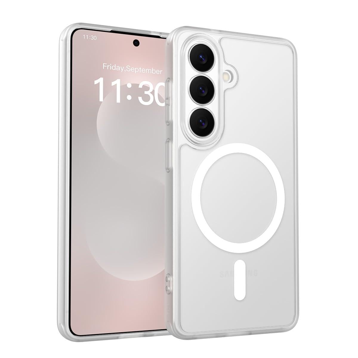 Handyhülle für Samsung Galaxy S26 5G Hülle Kompatibel mit MagSafe, Vollständiger Kameraschutz, Eingebauter Magnetring, Stoßfest Kratzfest Transluzente Matt Samtiger Haptik Extrem Case, Transparent