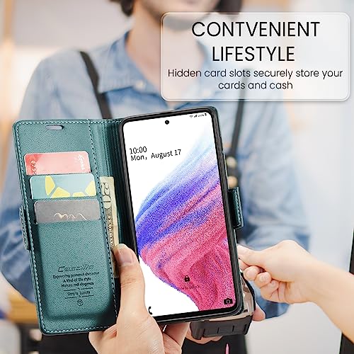 Rerzoiro for Samsung Galaxy A53 5G Case, Premium PU Leather Wallet Case Flip Cover with [RFID Blocking][Card Holder][Stand Function] Shockproof Protective for Samsung Galaxy A53, Blue-Green by Rerzoiro - Image 4