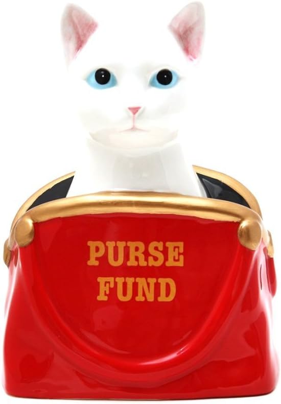 Pacific Giftware 6.50 Inch Ceramic White Cat Purse Fund Savings Piggy/Coin/Money Bank