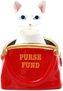 Pacific Giftware 6.50 Inch Ceramic White Cat Purse Fund Savings Piggy/Coin/Money Bank