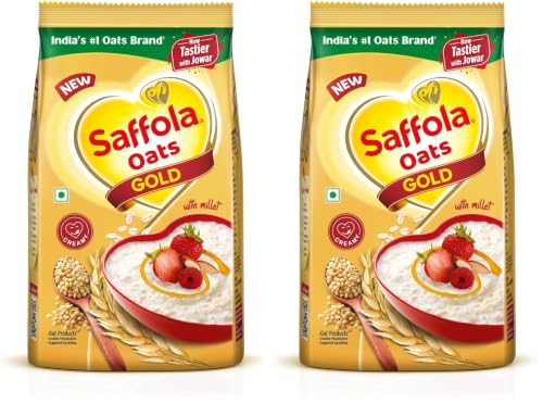 Image of Saffola Oats Gold, Rolled Oats with Jowar Millet | 1500g | High Protein & Fibre | Healthy Cereal for weight loss (Pack of 2)