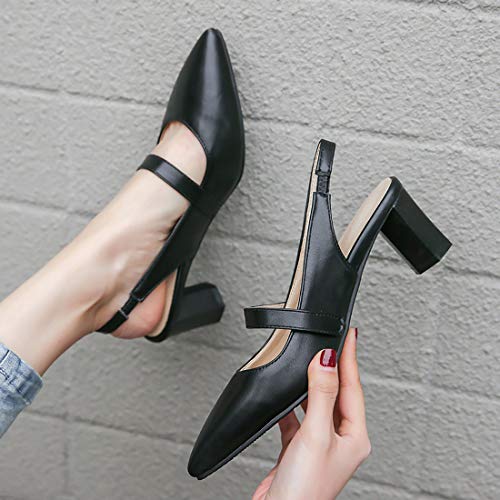 MAVMAX Women's Pointed Toe Mary Jane Slingback Block Mid Heel Pumps3