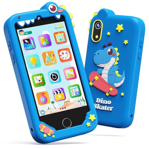 KOKODI 4 Inch Kids Smart Phone Touchscreen HD Dual Camera Cell Phone for Children Birthday Gifts Dinosaur Learning Toys for Boys 3-10 First Preschool EducationToy with 200+ GamesPowered by Android