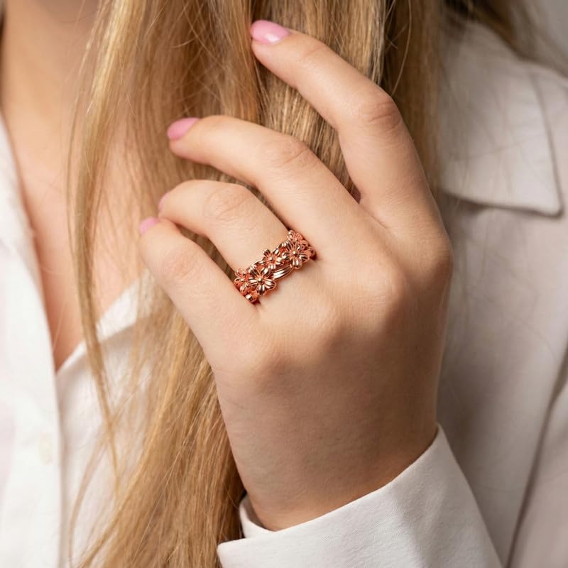 Image of Kisna Diamond & Gold Jewellery 18KT (750) Rose Gold For Women|Real Gold Ring|Gold Ring Women|Stylish & Simple Daily Wear Gold Ring|Gift for Her, Birthday, Anniversary|Florais Gold Ring S16