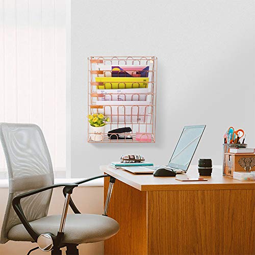 Spacrea Hanging File Holder Organizer - 6 Tier Wall Mount File Organizer For Women, Hanging Wall File For Office, School Or Home, Rose Gold #TOP1