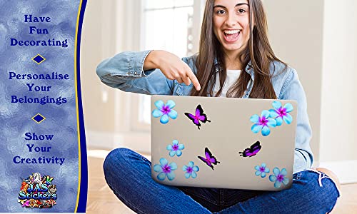 Plumeria Flower Butterfly Car Decals Blue Animal Large Vinyl Sticker Pack For Wedding Party Walls Laptop Tablets Luggage Bicycle Motorcycle Caravans Van Camper Trucks - Jas Stickers - Us24Bl_3 (Blue) #TOP2