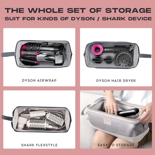 BAQRAXIA Reisetasche für Dyson Airwrap Glätteisen, Travel Bag for Dyson Supersonic Hair Dryer, Tasche für Shark FlexStyle Föhn Haartrockner, Hellgrau (Hellgrau)
