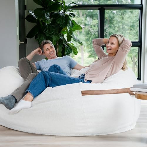 Image of Big Joe Fuf 8Ft Giant Foam Bean Bag Chair, Oversized Couch with Removable Cover for Kids, Teens, Adults, Sandstone Textured Boucle, 8 Foot