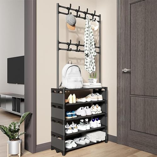 Stylish Freestanding Coat Rack Bench - Metal Frame Entryway Hall Tree with Storage Shelf for Home, Bedroom & Living Room - Easy Assembly, Functional Organizer