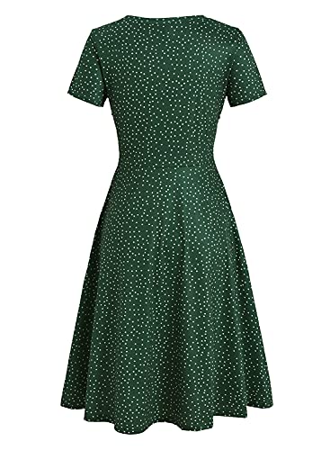 womens elegant knee length dresses vintage summer office casual floral print work party a line swing dress with pockets 162