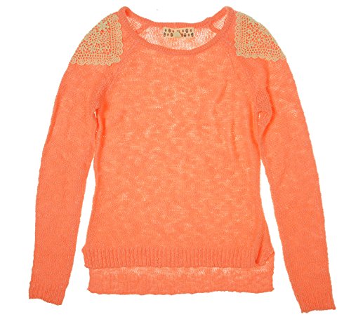 Girls' Crochet-Shoulder High-Low Sweater Size M Washed Coral