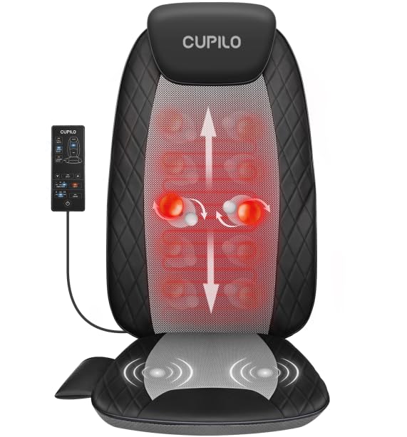 CuPiLo Back Massager for Pain Relief Deep Tissue - Shiatsu Back Massager with Heat for Chair, Massage Chair Pad, Back Support Inflatable Flap Chair