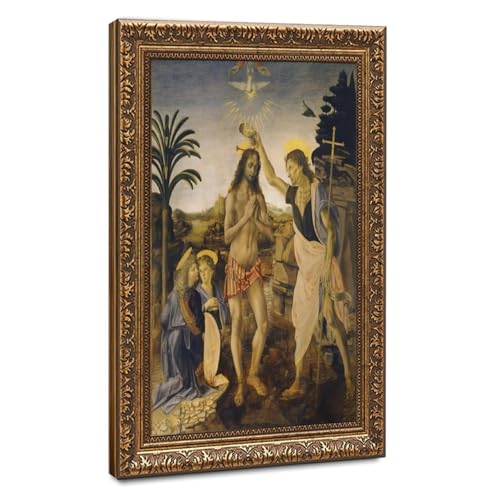 Impression sur toile Le Baptême du Christ de Vinci cadre suspendu salon 40x60 cm