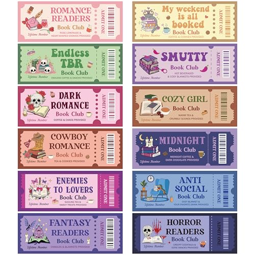 Laffact 120Pcs Funny Book Club Ticket Bookmark, Cowboy Romance Reading Tracker, Dark Romance Horror Anti Social Fantasy Readers Accessories Supplies Bookish Gifts Page Clip for Women Men Book Lover