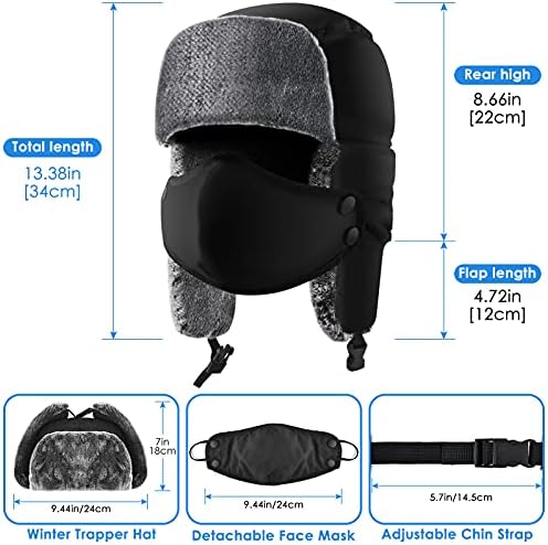 BROTOU Unisex Trapper Hat for Kids, Warm Thick Bomber Hats with Ear Flap, Boys and Girls Waterproof Winter Hat with Windproof Mask for Hiking, Skiing and Cycling Black