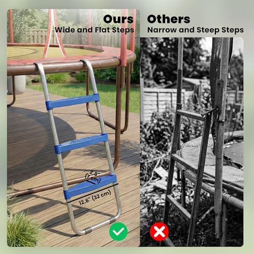 Soozier Trampoline Ladder, 3-Steps with Horizontal Wide Steps, Universal Hook, Galvanized Steel Frame, 330LBS Capacity, Outdoor Trampoline Stairs Accessories for Adults — view 3
