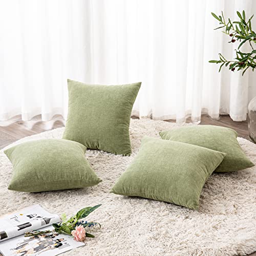 Gawamay Decorative Square Throw Pillow Covers 18"X18" Set Of 4,Farmhouse Fall Super Soft Chenille Pillows Cover For Living Room Bedroom Sofa Couch Cushion Cover Cojines Decorativos Sage Green 45X45Cm #TOP2