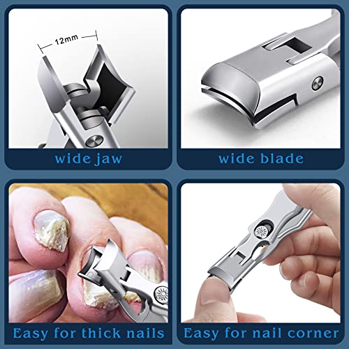German Nail Clippers for Men with Catcher, Heavy Duty Toe Nail Clippers for Thick Nails Seniors, Portable Ultra Sharp Fingernail Clippers with Wide Mouth, Anti Splash Stainless Steel Nail Cutter