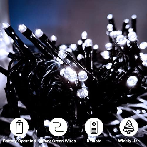 4 Pack Christmas Battery Fairy Lights 5m Dark Green Cable 50 LED String Lights with Remote Timer 8 Modes Christmas Twinkle Lights for Home Party Christmas Tree Decor (Cool White)