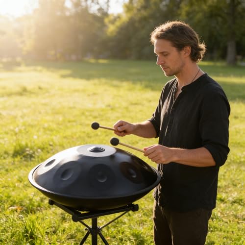 Handpan Negro de 9 Notas Acero Inoxidable Profesional miniatura 1