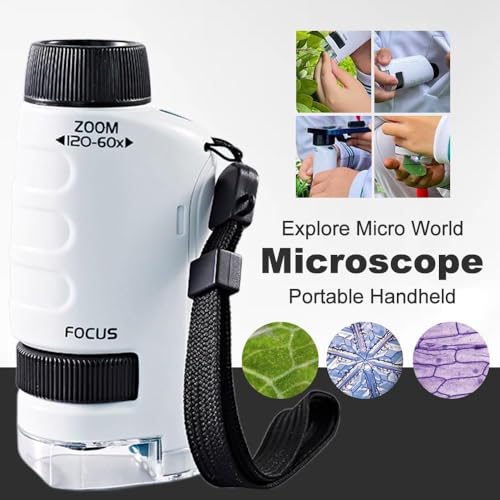 Image of Mini Microscope for Kids, 2026 New Pocket Microscope for Kids, Protable Handheld Kids Microscope with LED Light 60X-120X, Mini Scope for Home School Lab Science Education (Blue)