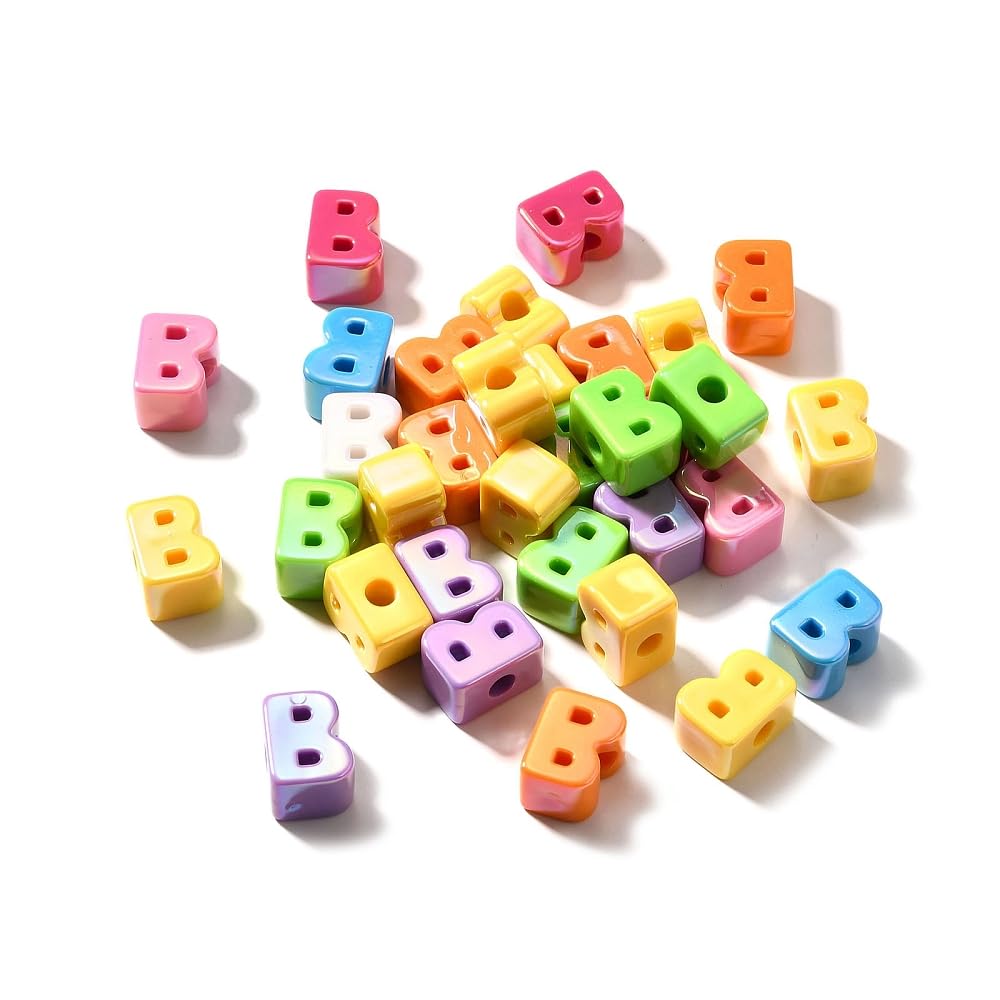 DanLingJewelry 40Pcs Random Rainbow Large Letter B Acrylic Beads AB Colour Iridescent Alphabet Keychain Beads for Bracelets Necklaces Jewellery Making โ image 1