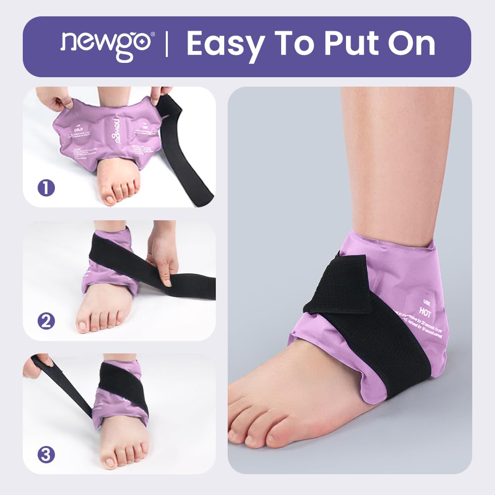 NEWGO Ankle Ice Pack Wrap for Sprained Relief, Ice Pack for Ankle Inuries Reusable, Cold Therapy for Ankles Swelling, Post Surgery Recovery - Purple
