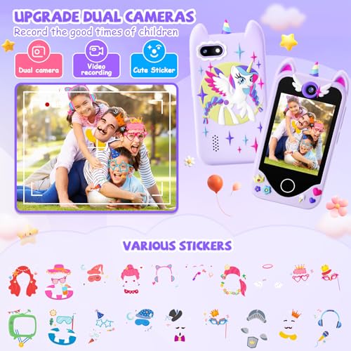 Image of Kids Smart Phone for Girls Gifts - Toddler Christmas Birthday Gift for Age 3 4 5 6 Year Old, Kids Cell Phone Toy with Touchscreen, Dual Cameras, Learning, Kid Mp3 Player, Games with 32 GB Card