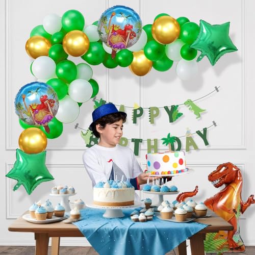 Image of Party Propz Dinosaur Theme Birthday Decorations - 41Pcs Dinosaur Birthday Banner Decoration Kit with Balloons for Kids(Cardstock, Latex)