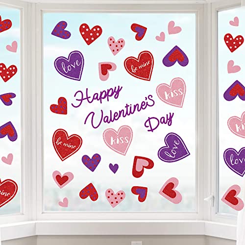 valentine window decals - Whaline 9 Sheets Valentine's Day Window Clings Stickers Double-Sided Heart Window Decals Pink Red Purple PVC Stickers for Home Wedding Anniversary Party Supplies Shop Window Glass Display Decoration