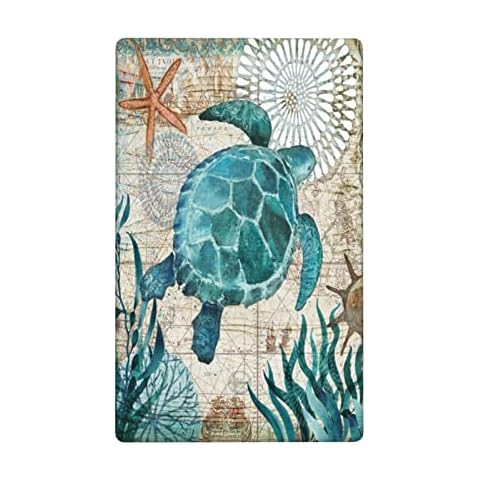 Nautical Turtle Blank Wall Plate, 1 Gang No Device Blank Wallplate, Blue Ocean Decorative Single Blank Switch Plate Outlet Cover, Standard Size 4.50 x 2.76 Inch Cover