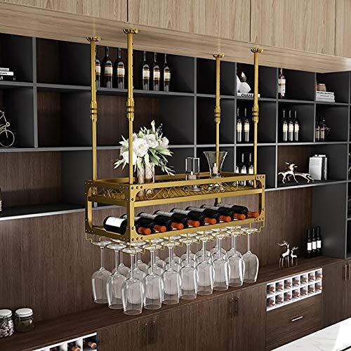 Estante rústico para Colgar vinos con Soporte Ajustable para Copas, de Metal de 2 Capas, para Pared, para almacenar Copas y vinos, para Barra de Techo.
