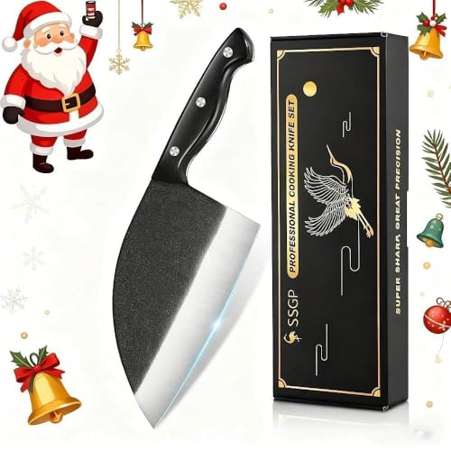 SSGP Forging Serbian Chef Knife, 7.2 Inch Kitchen Chef Knives Full Tang High Carbon Steel Butcher Cleaver, Thanksgiving Christmas Gifts for Men Women