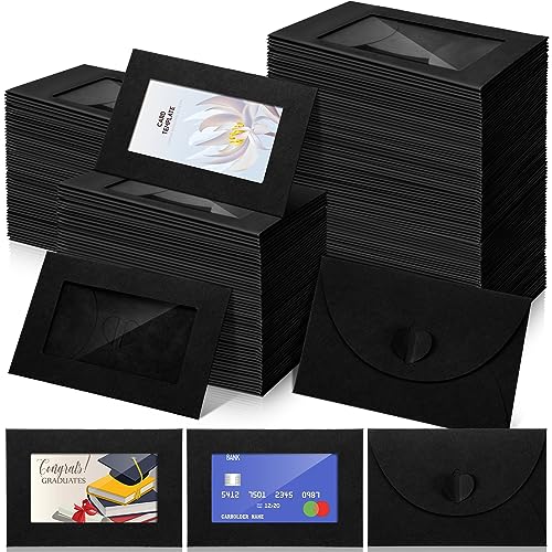 Uiifan 300 Pcs Window Gift Card Envelopes 4 x 2.8 Inch Gift Card Sleeves Mini Envelopes with Heart Shaped Clasp for Business Party Greeting Invitation(Black)