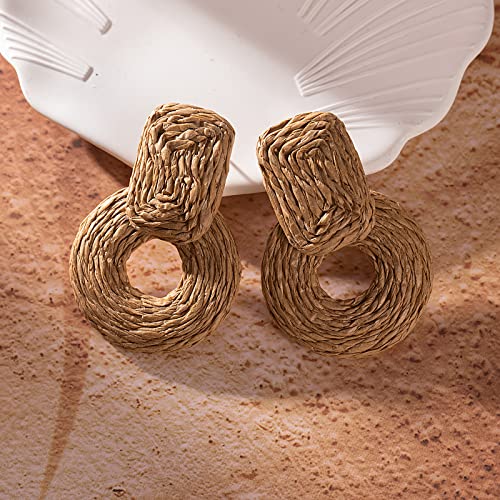 Statement Boho Rattan Dangle Earrings - Handmade Straw Wrap Summer Drop Dangling Earrings for Women3