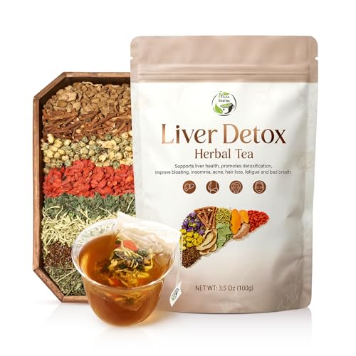 Liver Detox Herbal Tea, Liver Cleanse Detox Tea Blend with Milk Thistle, Dandelion Root, Chrysanthemum Natural Loose Leaf Tea for Liver Health, Includes Spoon & Tea Bags