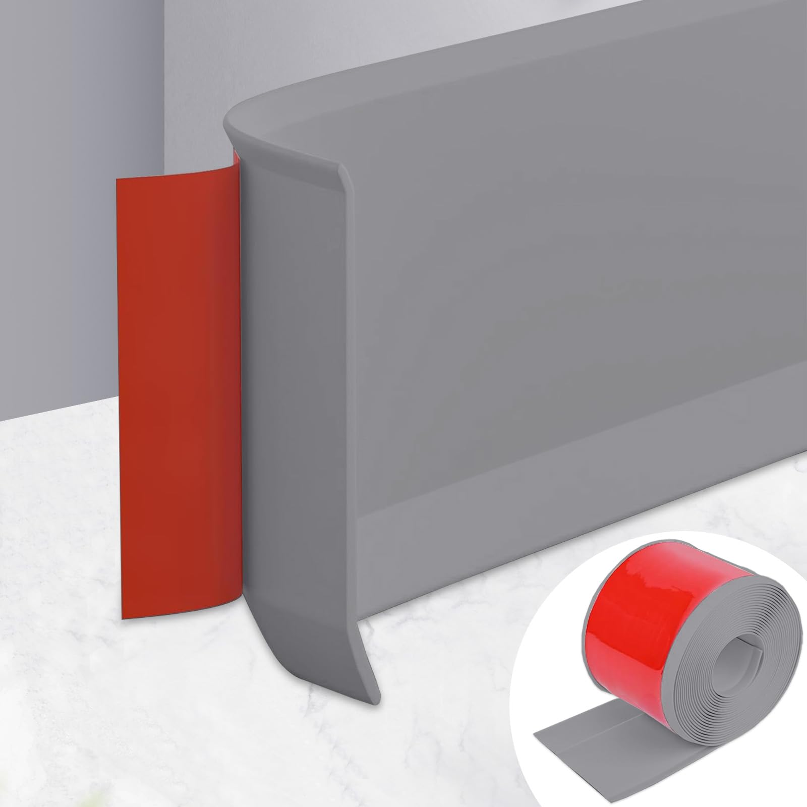 MeYuxg Soft Skirting Board, Self-Adhesive, PVC Skirting Board, Kitchen, 15 cm x 5 m, Kitchen Wall End Strip, Decorative Transition Rail for Living Room, Bedroom (Grey) โ image 1