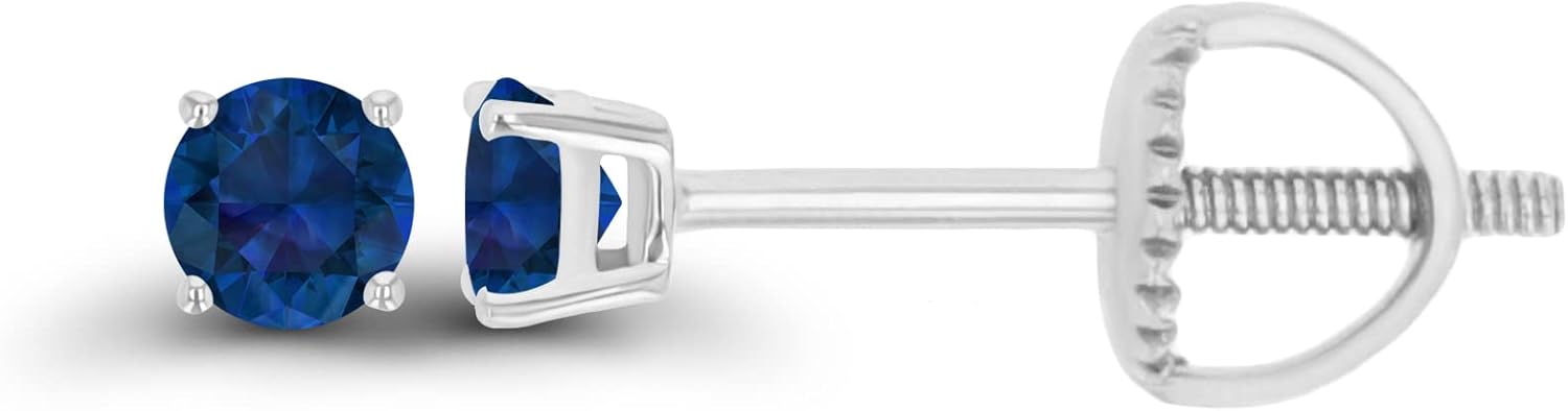 14K Gold Plated 925 Sterling Silver Hypoallergenic 3mm Round Genuine Birthstone Solitaire Screwback Stud Earrings