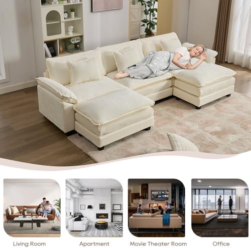 IPKIG Modular Sectional Sofa, Comfy Cloud Couch Modular Couch Sofa for Living Room, Basement, DIY Combination (Beige, 117" - U Shaped) — view 6