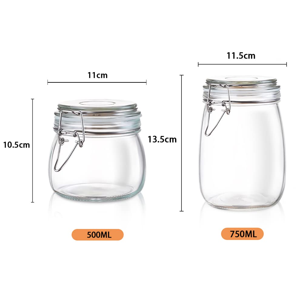 Barattolo, barattoli di vetro, barattoli for alimenti, barattolo di vetro ermetico con coperchi ermetici Set di 4 barattoli di vetro da cucina for caffè, zucchero, caramelle, biscotti, spezie,A ( Size