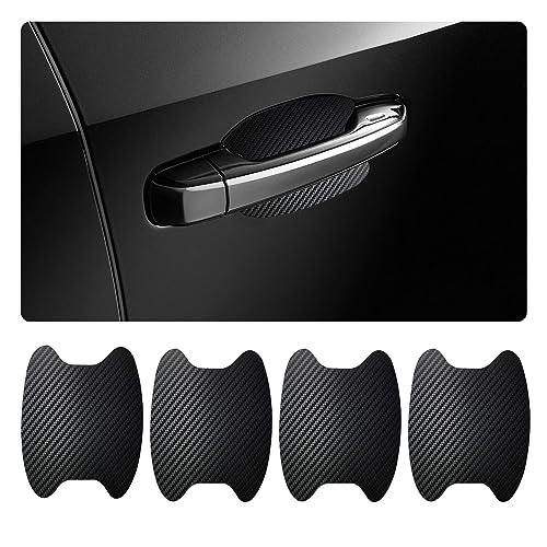 Dickno 4PCS Car Door Handle Sticker, Non-Marking Carbon Fiber Auto Door Handle Protective Films, Anti-Scratch Automotive Door Cup Protector, Universal Vehicle Decor Accessories (Black)