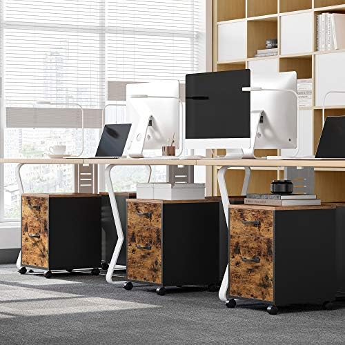 VASAGLE File Cabinet with 2 Drawers, Rolling Office Filing Cabinet with Wheels, for A4, Letter Sized Documents, Hanging File Folders, Industrial, Rustic Brown and Black OFC042B01